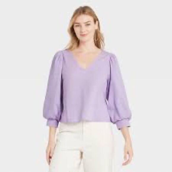 A New Day | EUC Women's 3/4 Sleeve Voile Top A New Day™ Size XS Purple - Picture 6 of 6